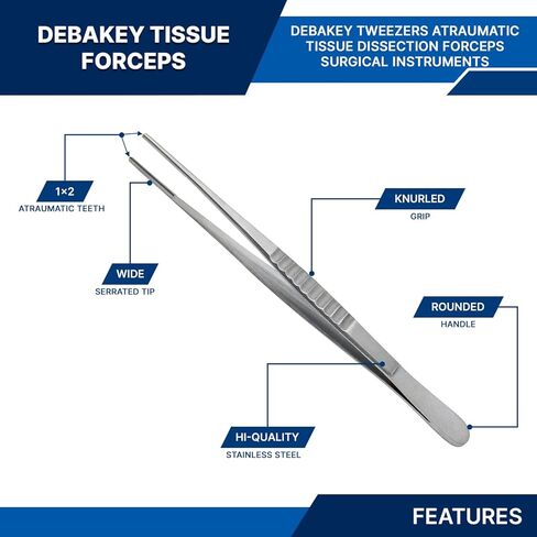 Debakey Tweezer Atraumatic Forceps Surgical Dental Veterinary Stainless Steel Instruments Select a size 6",7",8",9",10",12" (6) in Saudi Arabia