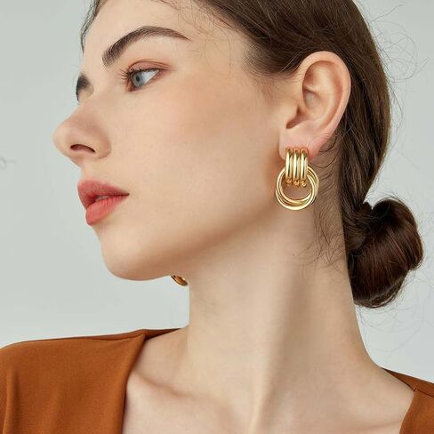 4 Pairs 14K Gold Plated Dangle Earrings for Women Knot Teardrop Chunky Gold Statement Drop Earrings for Women Trendy Jewelry Gifts in Kuwait