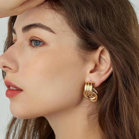 4 Pairs 14K Gold Plated Dangle Earrings for Women Knot Teardrop Chunky Gold Statement Drop Earrings for Women Trendy Jewelry Gifts in Kuwait