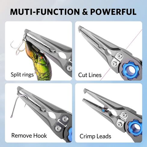 Fishing Pliers Saltwater, Split Ring Pliers Hook Remover with Safety Lock, Fishing Gear with Sheath and Lanyard, Fishing Gifts for Men in Kuwait