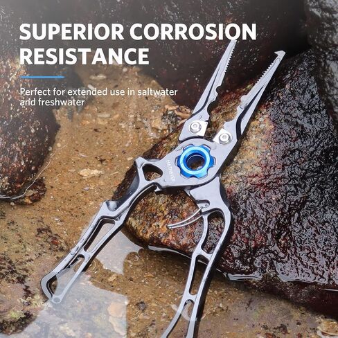Fishing Pliers Saltwater, Split Ring Pliers Hook Remover with Safety Lock, Fishing Gear with Sheath and Lanyard, Fishing Gifts for Men in Kuwait