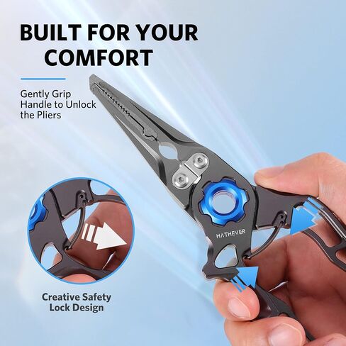 Fishing Pliers Saltwater, Split Ring Pliers Hook Remover with Safety Lock, Fishing Gear with Sheath and Lanyard, Fishing Gifts for Men in Kuwait