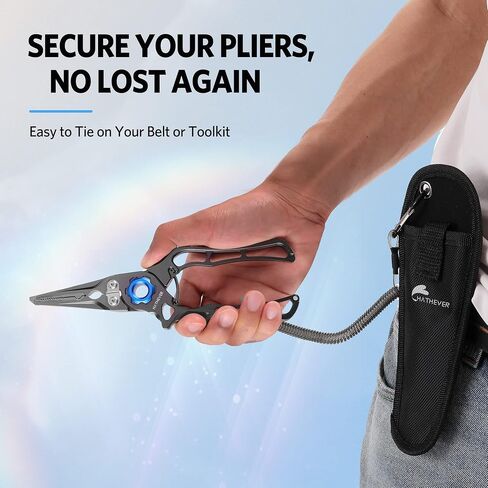 Fishing Pliers Saltwater, Split Ring Pliers Hook Remover with Safety Lock, Fishing Gear with Sheath and Lanyard, Fishing Gifts for Men in Kuwait