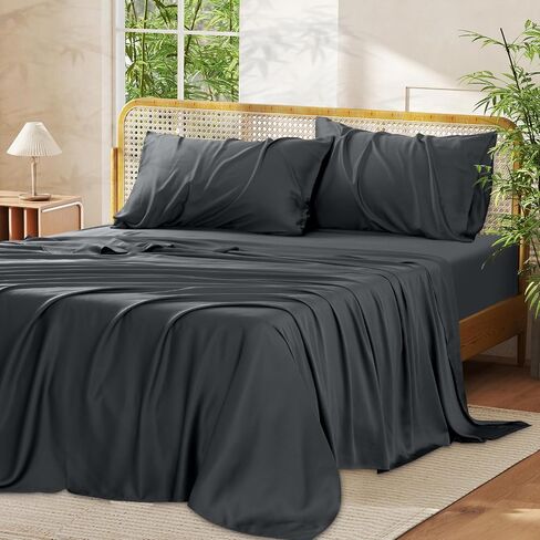 مجموعة ورقة King ، 100 ٪ Rayon مشتقة من الخيزران ، 4 قطع ، جيوب عميقة 16 بوصة ، صفائح التبريد لمجموعة سرير بحجم كينغ ، صفائح الفراش والفراش الناعمة ، in Kuwait
