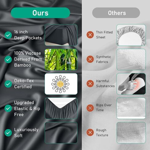 مجموعة ورقة King ، 100 ٪ Rayon مشتقة من الخيزران ، 4 قطع ، جيوب عميقة 16 بوصة ، صفائح التبريد لمجموعة سرير بحجم كينغ ، صفائح الفراش والفراش الناعمة ، in Kuwait