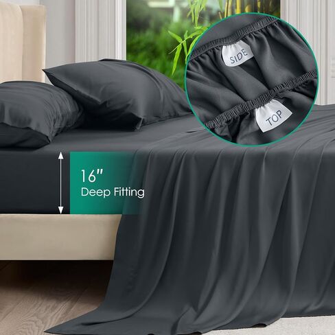 مجموعة ورقة King ، 100 ٪ Rayon مشتقة من الخيزران ، 4 قطع ، جيوب عميقة 16 بوصة ، صفائح التبريد لمجموعة سرير بحجم كينغ ، صفائح الفراش والفراش الناعمة ، in Kuwait