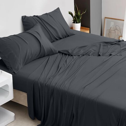 مجموعة ورقة King ، 100 ٪ Rayon مشتقة من الخيزران ، 4 قطع ، جيوب عميقة 16 بوصة ، صفائح التبريد لمجموعة سرير بحجم كينغ ، صفائح الفراش والفراش الناعمة ، in Kuwait