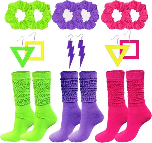 80s Costume Accessories for Women Neon Scrunch Socks Hair Scrunchies Earrings for 80s Retro Party Halloween in Saudi Arabia