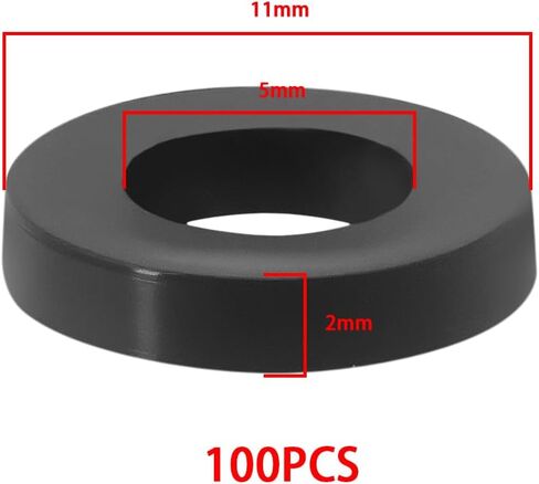100Pcs Tension Rod Washers Replacement Part ID 5mm OD 11mm 2mm Thickness Nylon Washers for Drum Tension Rods 5mm in Diameter, Black in Saudi Arabia