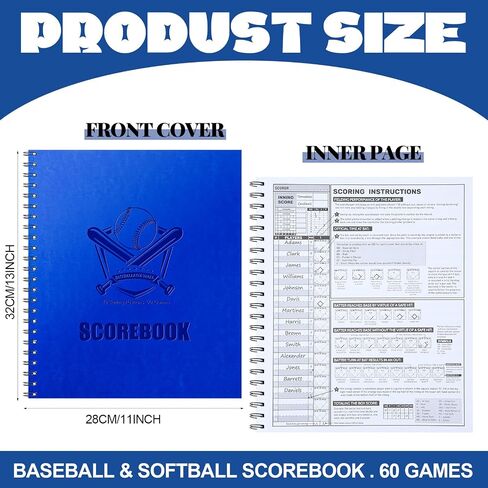 Marspark 2 PCS Baseball Softball Score Score 13 × 11 بوصة 60 لعبة نقاط البيسبول Premium الحفاظ على كتاب SPOON BOOD SCORT BOOK لـ STATS COATH DESCREVERS ANVALY SCHENER in Kuwait