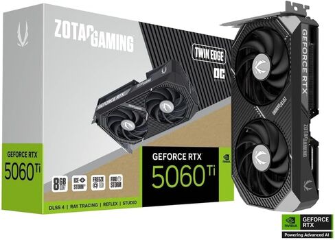 ZOTAC Gaming GeForce RTX 5060 Ti 16GB Twin Edge OC DLSS 4 16GB GDDR7 128-bit 28 Gbps PCIE 5.0 Gaming Graphics Card, IceStorm 2.0 Cooling, SFF-Ready, ZT-B50620H-10M in Saudi Arabia