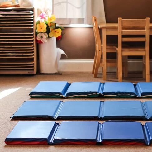 kindermat ، سميكة 5/8 "مع قسم وسادة ، حصيرة راحة 4 قطاعات ، 45" × 19 "× 5/8" ، أحمر/أزرق مع الرمادي الرمادي ، رائع للمدرسة ، والرعاية النهارية ، والسفر ، والمنزل ، مصنوعة في الولايات المتحدة الأمريكية in Kuwait