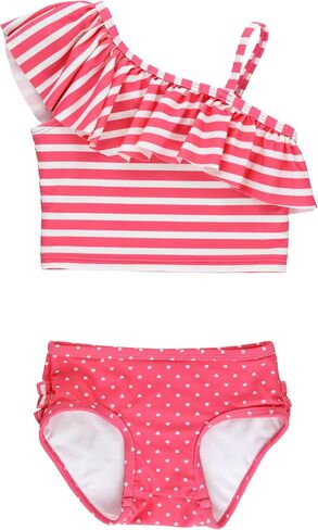 RuffleButts Girls UPF50+ Sun Protection One Shoulder Ruffle Tankini Two Piece Swimsuit in Saudi Arabia