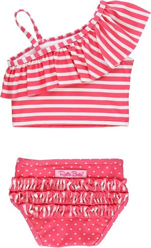 RuffleButts Girls UPF50+ Sun Protection One Shoulder Ruffle Tankini Two Piece Swimsuit in Saudi Arabia