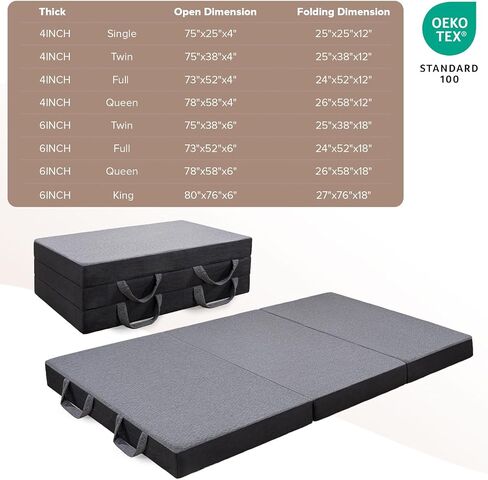 Vamcheer Tri Folding Pad - Foldable Pad for Travel/Camping/Ourdoor/Yoga, Tri-fold Memory Foam Cushion with Washable Cover, Handle & Non-Slip Bottom in Saudi Arabia