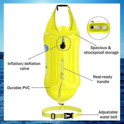 Soulchen 2 Pack Swim Woro for Open Water ، 20L Safety Float Float Brack Dry Vorage Bag Bubble Withitible With With Froofchproof Proof Proof for Triathletes Kayakers in Kuwait
