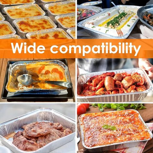 Aluminium Foil Baking Trays 50pcs Aluminum Foil Pans with Lids Thickened Food Container BBQ Tray Boxes Kitchen Baking Tool for Cooking Baking in Kuwait