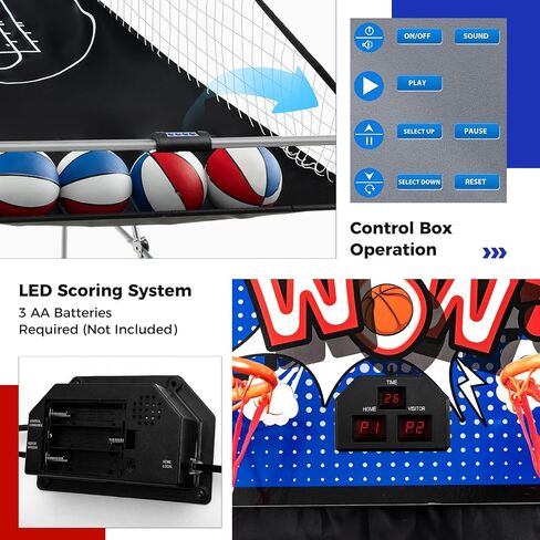 لعبة Kotek Basketball Arcade لعبة داخلية ، ألعاب كرة السلة الإلكترونية القابلة للطي لللاعبين لاعبين مع 8 خيارات اللعبة ونظام تسجيل LED ، كرة السلة Arcade Arcade للعب العائلي (Blue Dark) in Kuwait