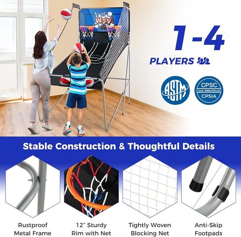 لعبة Kotek Basketball Arcade لعبة داخلية ، ألعاب كرة السلة الإلكترونية القابلة للطي لللاعبين لاعبين مع 8 خيارات اللعبة ونظام تسجيل LED ، كرة السلة Arcade Arcade للعب العائلي (Blue Dark) in Kuwait