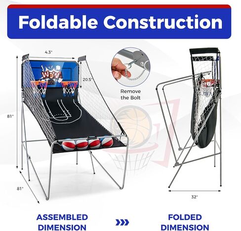 لعبة Kotek Basketball Arcade لعبة داخلية ، ألعاب كرة السلة الإلكترونية القابلة للطي لللاعبين لاعبين مع 8 خيارات اللعبة ونظام تسجيل LED ، كرة السلة Arcade Arcade للعب العائلي (Blue Dark) in Kuwait