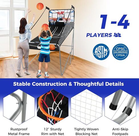 لعبة Kotek Basketball Arcade لعبة داخلية ، ألعاب كرة السلة الإلكترونية القابلة للطي لللاعبين لاعبين مع 8 خيارات اللعبة ونظام تسجيل LED ، كرة السلة Arcade Arcade للعب العائلي (Blue Dark) in Kuwait