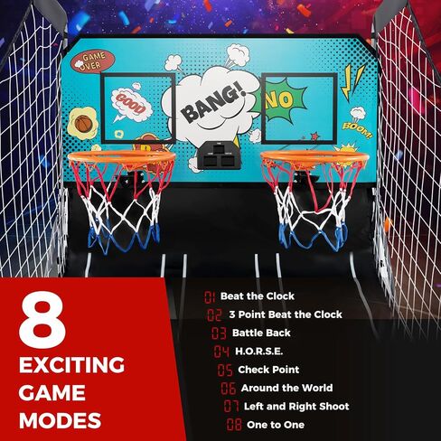 لعبة Kotek Basketball Arcade لعبة داخلية ، ألعاب كرة السلة الإلكترونية القابلة للطي لللاعبين لاعبين مع 8 خيارات اللعبة ونظام تسجيل LED ، كرة السلة Arcade Arcade للعب العائلي (Blue Dark) in Saudi Arabia