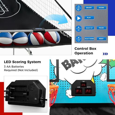 لعبة Kotek Basketball Arcade لعبة داخلية ، ألعاب كرة السلة الإلكترونية القابلة للطي لللاعبين لاعبين مع 8 خيارات اللعبة ونظام تسجيل LED ، كرة السلة Arcade Arcade للعب العائلي (Blue Dark) in Saudi Arabia