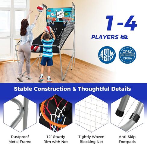 لعبة Kotek Basketball Arcade لعبة داخلية ، ألعاب كرة السلة الإلكترونية القابلة للطي لللاعبين لاعبين مع 8 خيارات اللعبة ونظام تسجيل LED ، كرة السلة Arcade Arcade للعب العائلي (Blue Dark) in Saudi Arabia