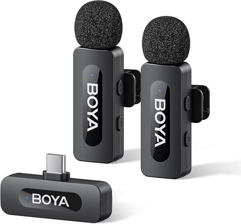 BOYA BY-V20 Wireless Microphones for iPhone 15/16 Series, Android/Laptop with USB-C Port, 328ft Range, 9H Battery Life, Noise Reduction Mini Mic Clip on Lapel Microphone Wireless for Video Recroding in Saudi Arabia