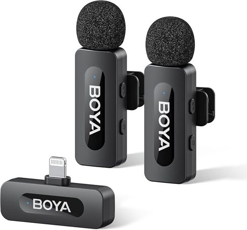 BOYA BY-V20 Wireless Microphones for iPhone 15/16 Series, Android/Laptop with USB-C Port, 328ft Range, 9H Battery Life, Noise Reduction Mini Mic Clip on Lapel Microphone Wireless for Video Recroding in Saudi Arabia