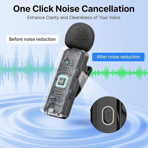 BOYA BY-V20 Wireless Microphones for iPhone 15/16 Series, Android/Laptop with USB-C Port, 328ft Range, 9H Battery Life, Noise Reduction Mini Mic Clip on Lapel Microphone Wireless for Video Recroding in Saudi Arabia