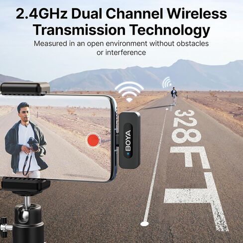 BOYA BY-V20 Wireless Microphones for iPhone 15/16 Series, Android/Laptop with USB-C Port, 328ft Range, 9H Battery Life, Noise Reduction Mini Mic Clip on Lapel Microphone Wireless for Video Recroding in Saudi Arabia