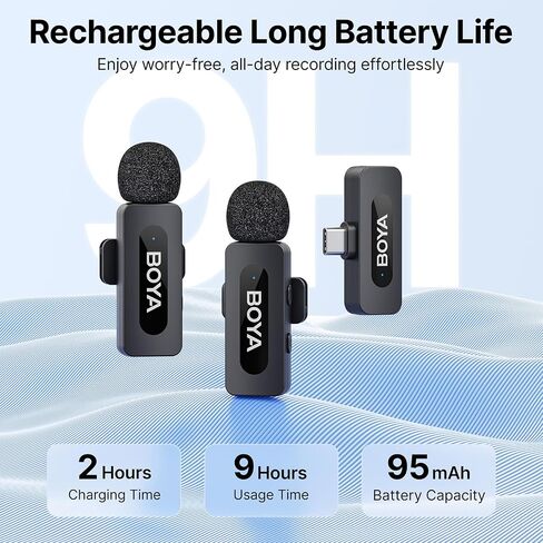 BOYA BY-V20 Wireless Microphones for iPhone 15/16 Series, Android/Laptop with USB-C Port, 328ft Range, 9H Battery Life, Noise Reduction Mini Mic Clip on Lapel Microphone Wireless for Video Recroding in Saudi Arabia