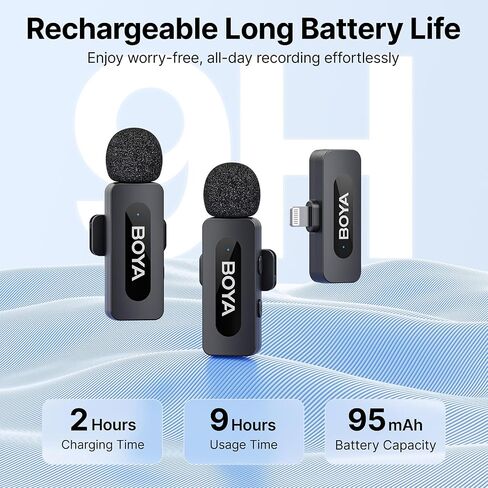 BOYA BY-V20 Wireless Microphones for iPhone 15/16 Series, Android/Laptop with USB-C Port, 328ft Range, 9H Battery Life, Noise Reduction Mini Mic Clip on Lapel Microphone Wireless for Video Recroding in Saudi Arabia