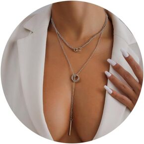 14k Glod/Silver Bar Necklace| Dainty Long Necklace Layered Y Pendant Necklaces For Women| Stylish Minimalist Design | Simple Gold Jewelry For Women Girls Gift