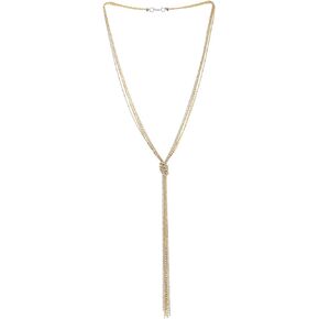 COOLSTEELANDBEYOND Silver Gold Lariat Necklace Tassel Pendant with Bead Chain and Rhinestones, Long Chains Y-Shape