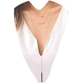 Boho Layered Pearl Bar Necklace Gold Bar Y Lariat Necklace Chain Long Multi Layer Chain Necklaces Jewelry for Women and Girls