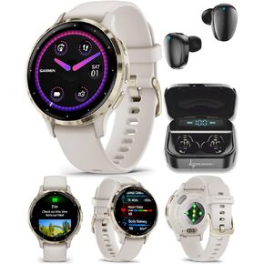 Wearable4U Garmin Venu 3S GPS Smartwatch, AMOLED Display 41 mm Watch, Advanced Health and Fitness Features, Up to 10 Days of Battery, Wheelchair Mode, Sleep Coach, Sage Gray Black Earbuds Bundle