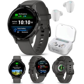 Garmin Venu 3 GPS Smartwatch AMOLED Display 45 mm Watch, Advanced Health and Fitness Features, Up to 14 Days of Battery, Wheelchair Mode, Sleep Coach, Black with Black Earbuds Bundle in Kuwait