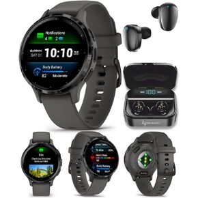 Wearable4U Garmin Venu 3S GPS Smartwatch, AMOLED Display 41 mm Watch, Advanced Health and Fitness Features, Up to 10 Days of Battery, Wheelchair Mode, Sleep Coach, Sage Gray Black Earbuds Bundle