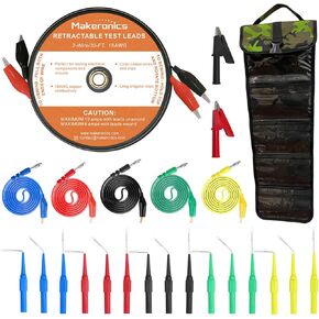 سلكان 30FT 18AWG يؤدي اختبار قابل للسحب مع حقيبة تخزين قابلة للطي | 15 قطعة مجسات خلفية 30 فولت | 5 قطع 4 مم من قابس الموز إلى أسلاك اختبار الدائرة بمشبك التمساح (39.37 بوصة) | قطعتان من مشابك التمساح in Kuwait