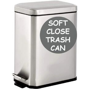 Soft Close, Slim Trash Can 3.6 Gallon with Anti - Bag Slip Liner and Lid, Use as Mini Garbage Basket, Slim Dust Bin, or Decor in Bathroom, Restroom, Kitchen, or Bedroom (Stainless Steel)