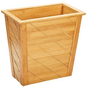 Frcctre Bamboo Waste Basket, Rectangular Compact Waste Trash Can Waste Bin Garbage Built-in Handles Brown Container Bin for Bedroom, Office, Living Room, Kitchen, Bathroom