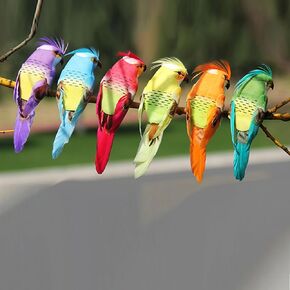 LWINGFLYER 12pcs Artificial Foam Feather Birds Simulation Parrot Ornaments 4.7inch with Claw for Craft Wedding Decoration Home Garden Party Accessories Christmas Tree Decor