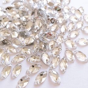 300 PCS AB Horse Eye Shape Crystal Clear Sew On Acrylic Rhinestones Flatback Fancy Stones Sewing for Clothing Dress Decorations (6X12MM)