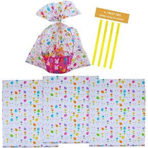 Ja'Cor Thick Jumbo Wrapper Easter Cellophane Bag- DIY Easter Basket Wrap- (4) Cello Bags, (4) Twist Ties