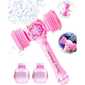 Bubble Wand for Kids, Glow Stick Bubble Machine Blower, Light Up & Squeak Bubble Maker for Toddler Girls, Birthday Party Gift and Outdoor Indoor Play Toys with 2 Rich Bubble Solutions