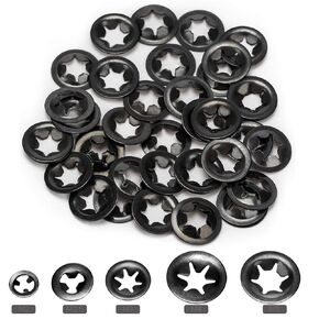 OIIKI 200pcs Internal Tooth Washers, Quick Locking Washers, Push On Speed Clips Fasteners Kit, 65Mn Steel Washers-40pcs Each Size (5 Sizes)