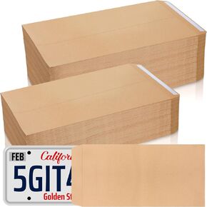 200 Pieces License Plate Envelopes 13 x 6.5 Inch Brown Kraft Mailing Envelopes for License Plate Pictures Business Documents Invitation Cards(Classic)