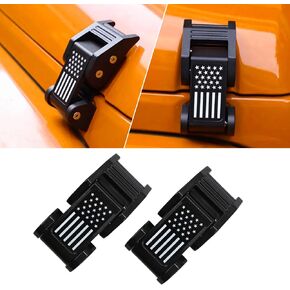 Aluminum Hood Latch, Adjustable Hood Lock Kit, Hood Lock with American Flag Pattern, Compatible with Jeep Wrangler JK JKU 2007-2018 and 2018-2023 Jeep Wrangler JL JLU Gladiator JT (Black)